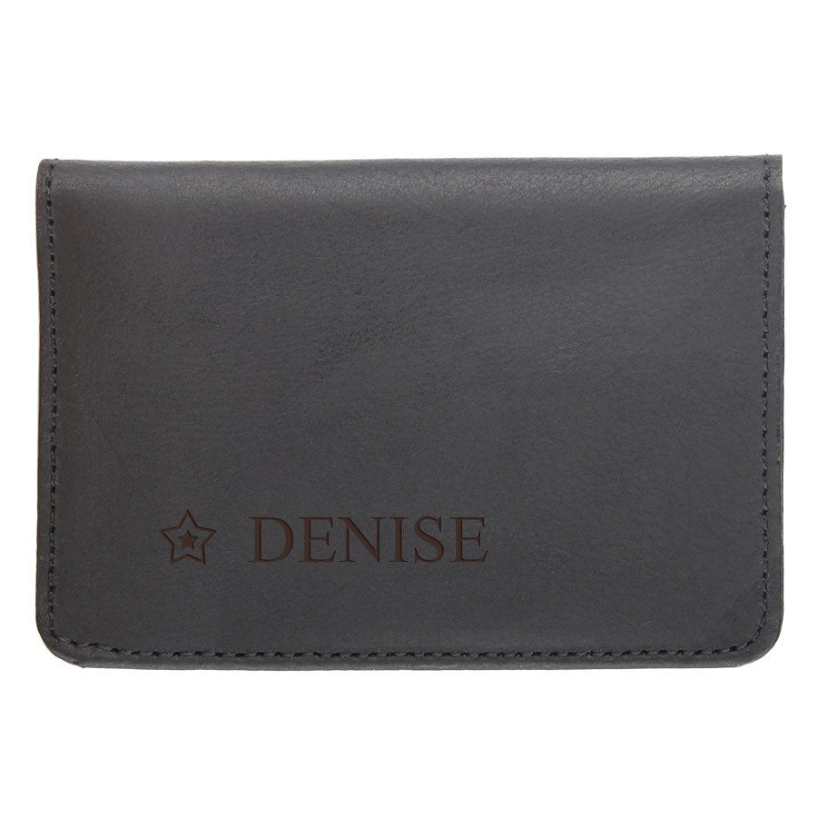 Personalised bank card holder - Leather - Black - Engraved