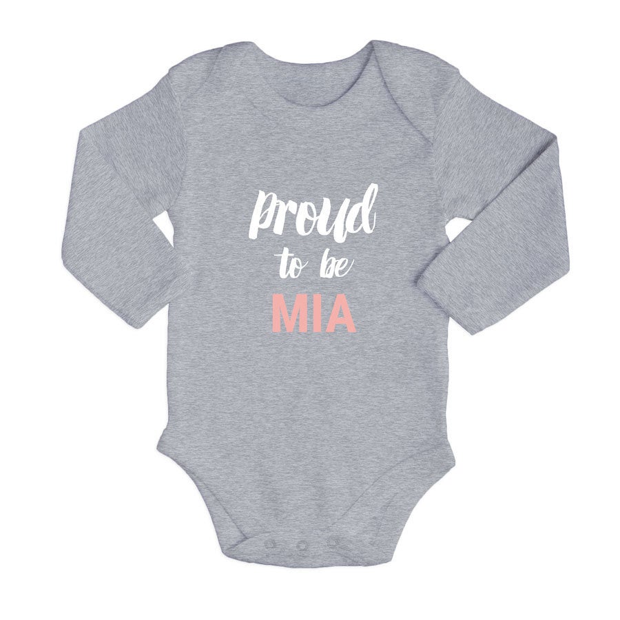 Personalised baby romper - Long sleeves - Grey - 50/56