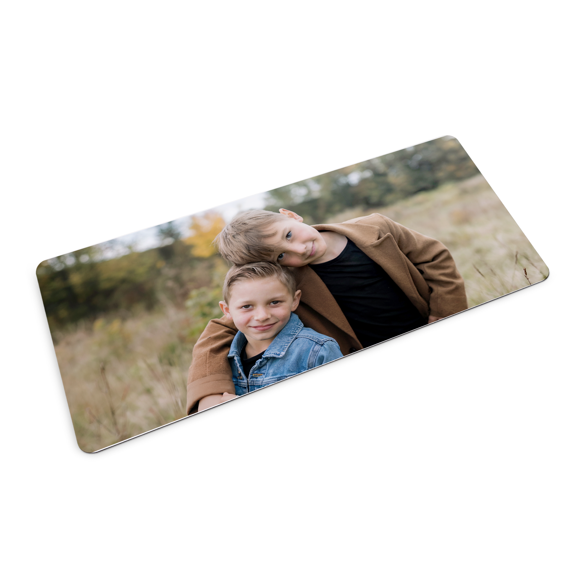 Tappetino per mouse XL personalizzato con foto stampata di due ragazzi sorridenti, ideale per ogni gamer