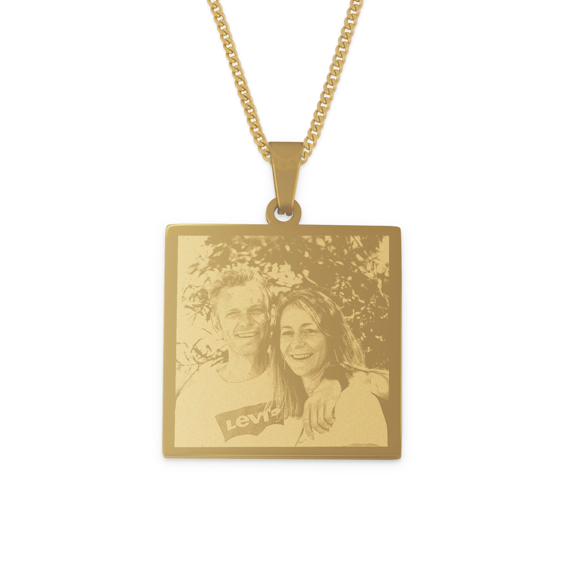 Ketting vierkante hanger met foto goud