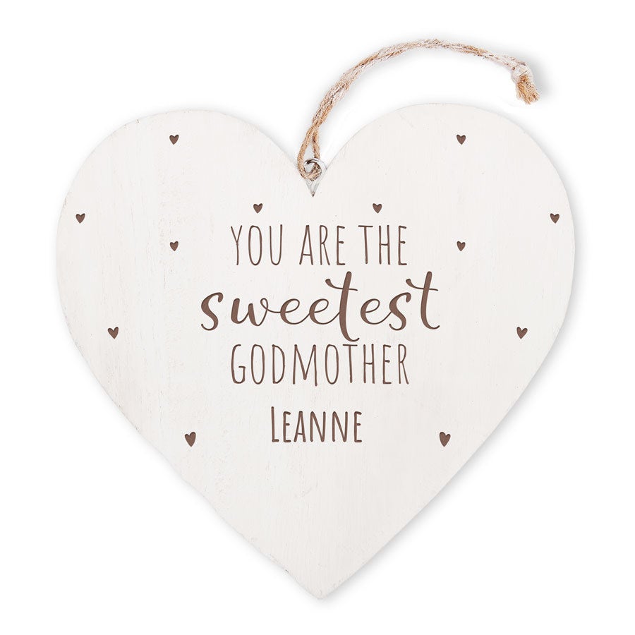 Personalised wooden heart decoration - Godmother - Engraved Personalised wooden heart decoration - Godmother - Engraved