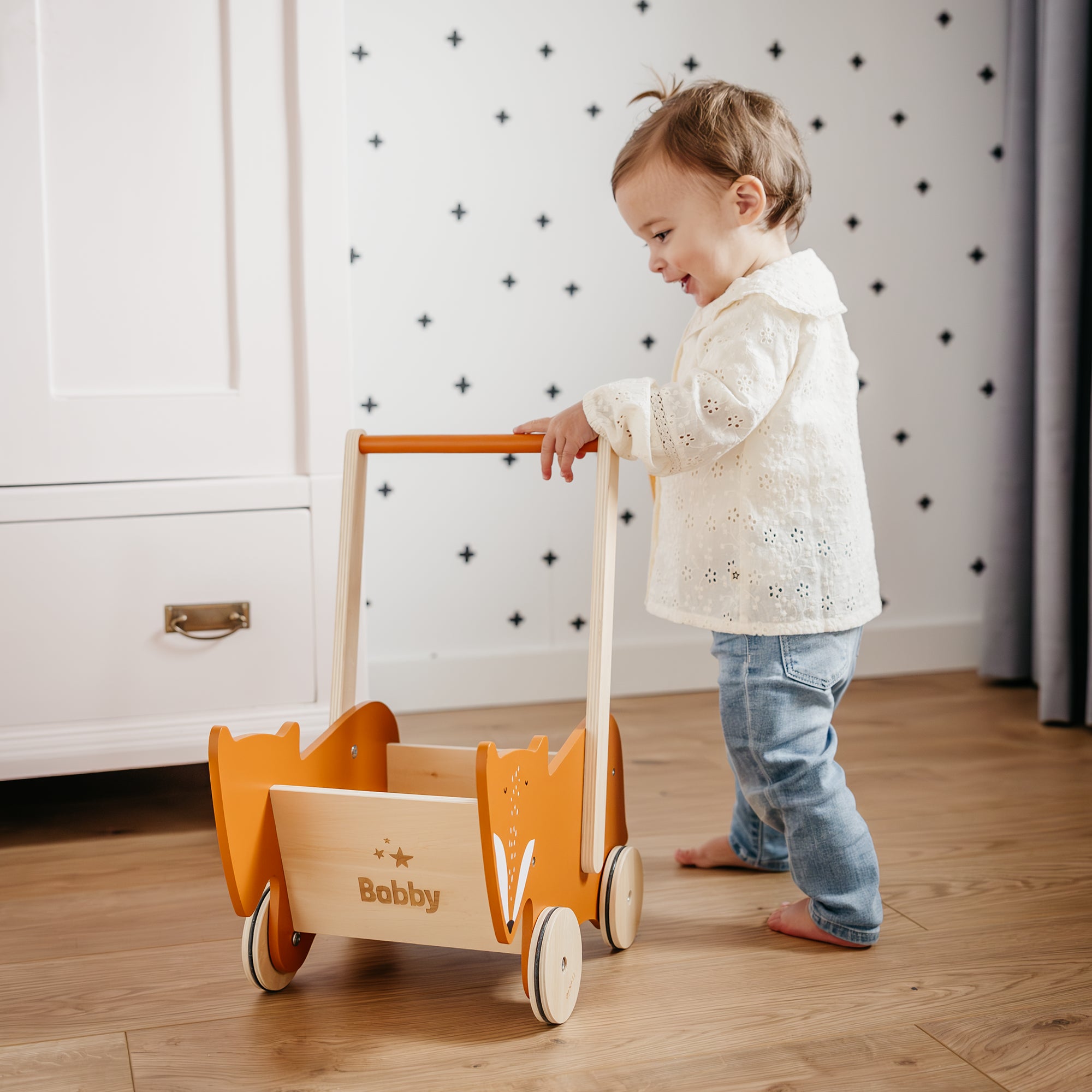 Trixie houten loopwagen met naam Houten speelgoed