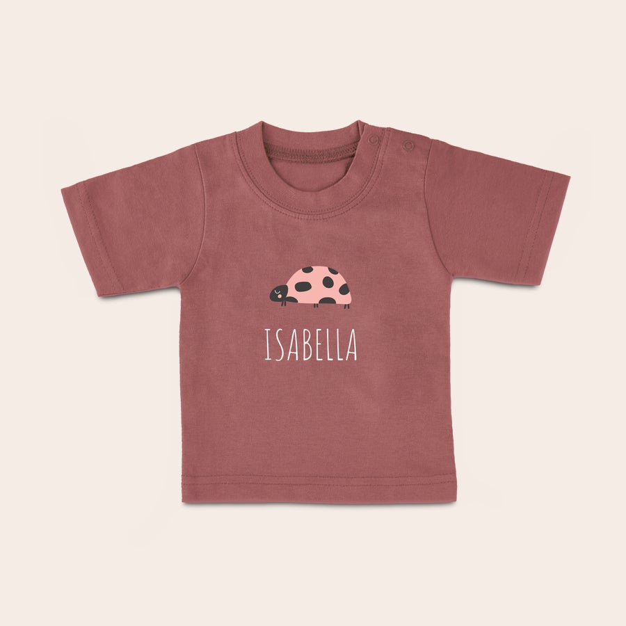 Maglietta del bambino Maglietta personalizzata per neonato color malva con coccinella e nome Isabella stampati