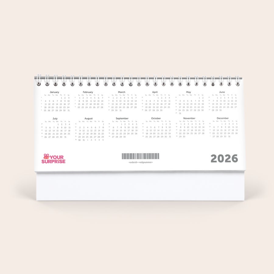 Calendário de mesa personalizado Calendário de mesa personalizado para 2026 com meses e dias do ano, transformando sua mesa.