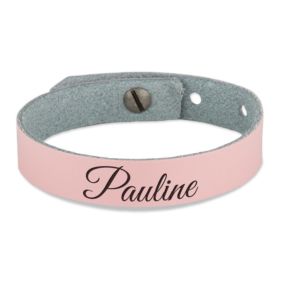 Leren armband voor dames graveren - Roze