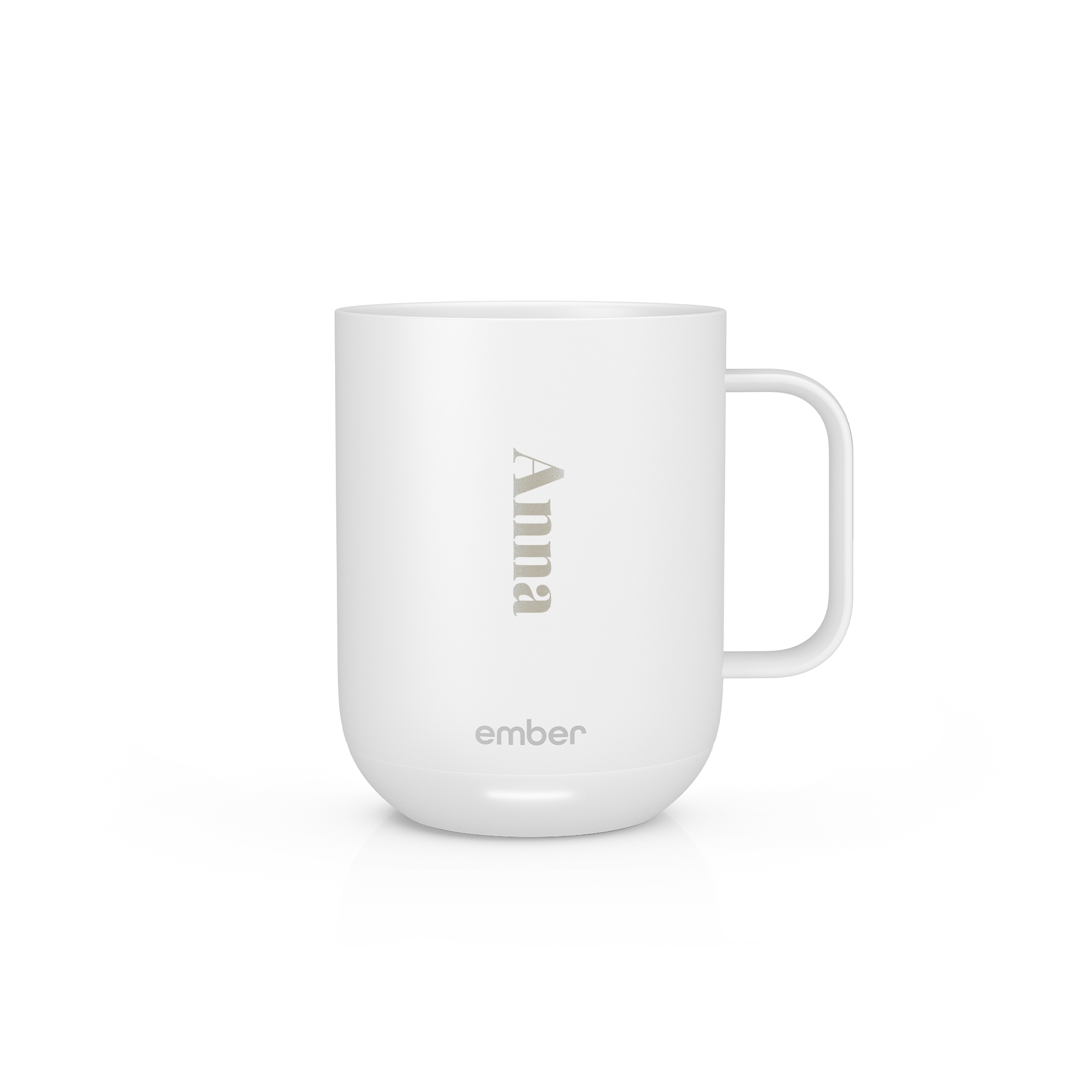 Biały kubek Ember Control z wygrawerowanym imieniem Anna. Rozkoszuj się każdym łykiem z personalizowanym kubkiem Ember Control!