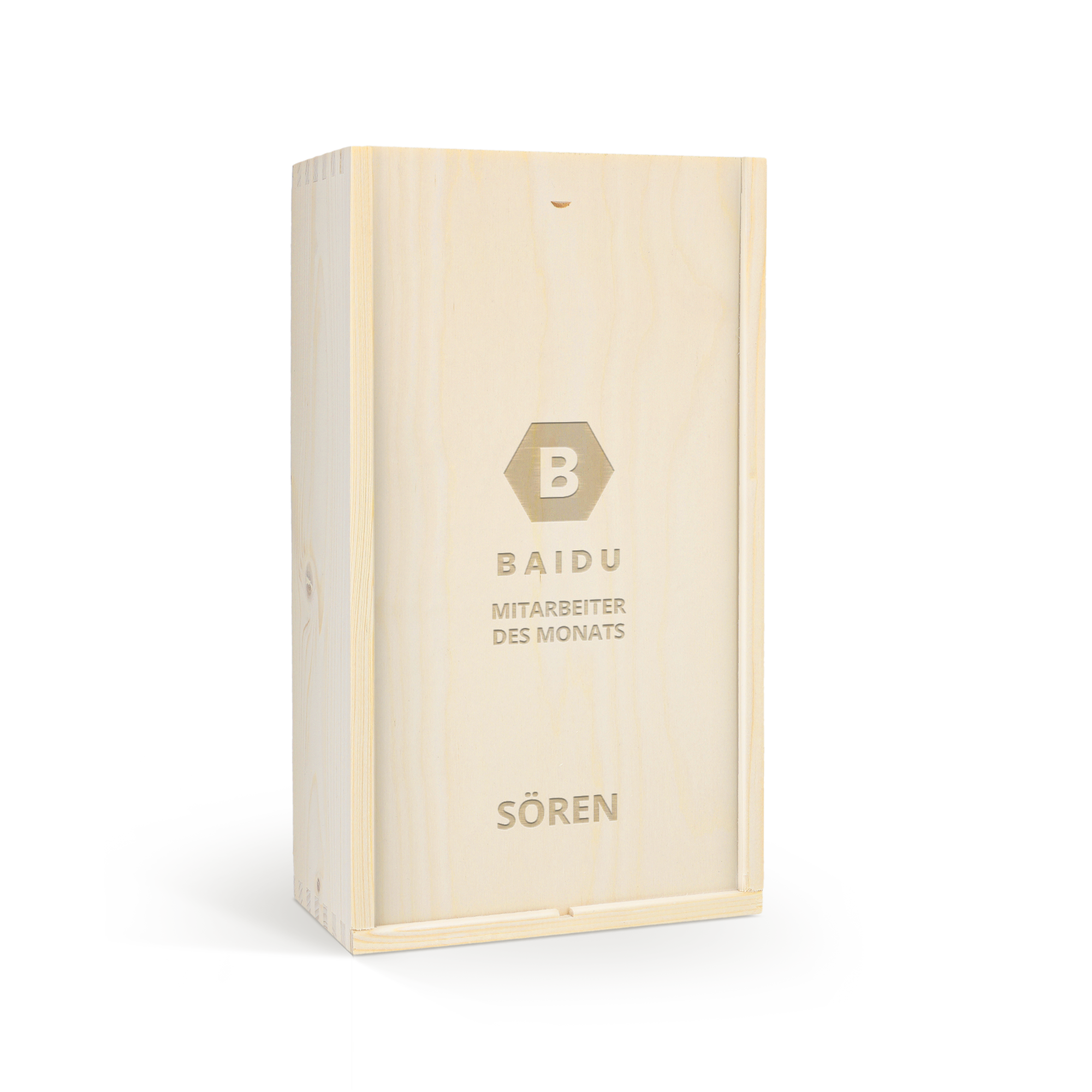 Personalisierte Holzbox mit graviertem "Baidu Mitarbeiter des Monats Sören" Text und Jack Daniels Gentleman Jack Whisky