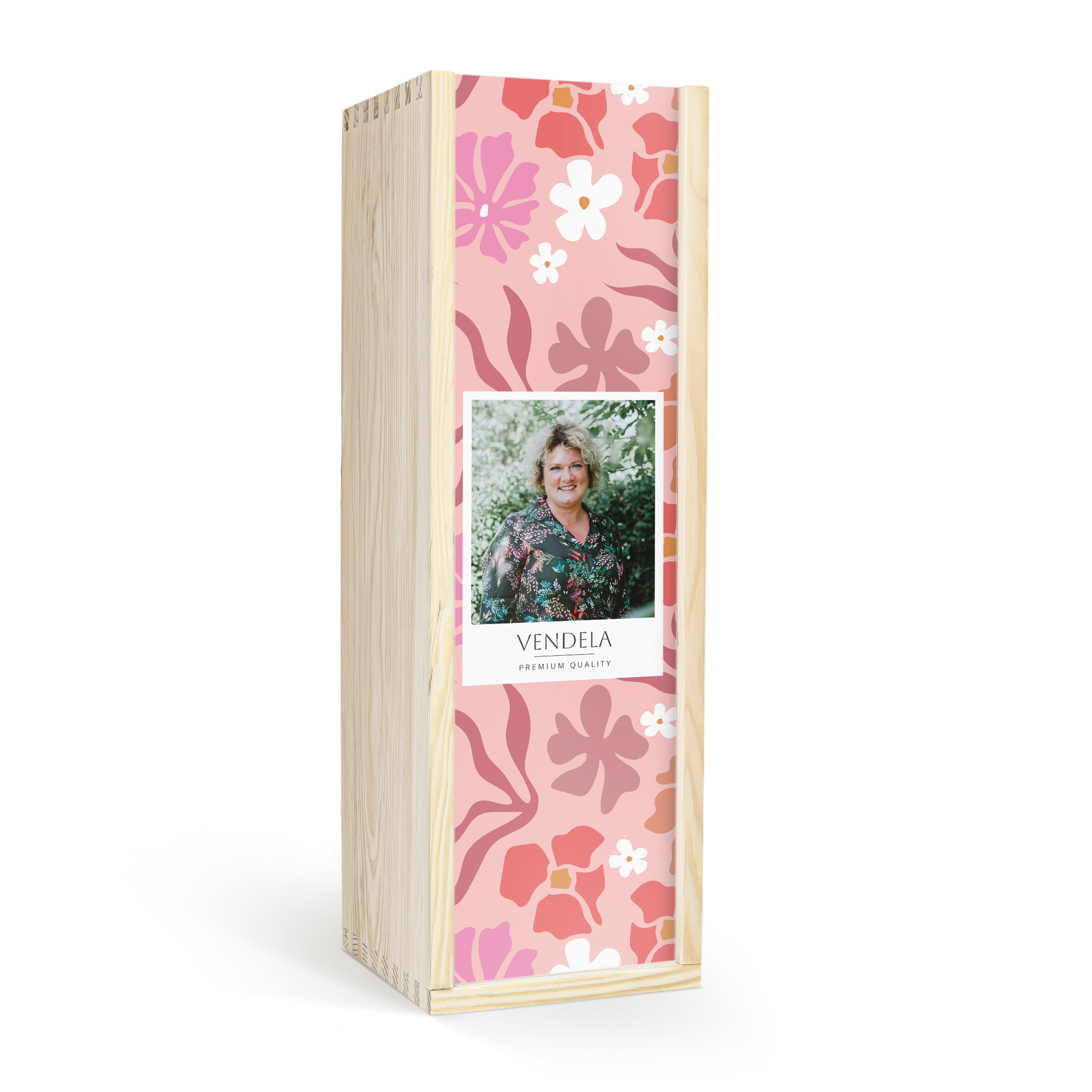 Personlig trälåda för Grahams 20 år med eget foto och text, tryckt i färg med blomstermönster