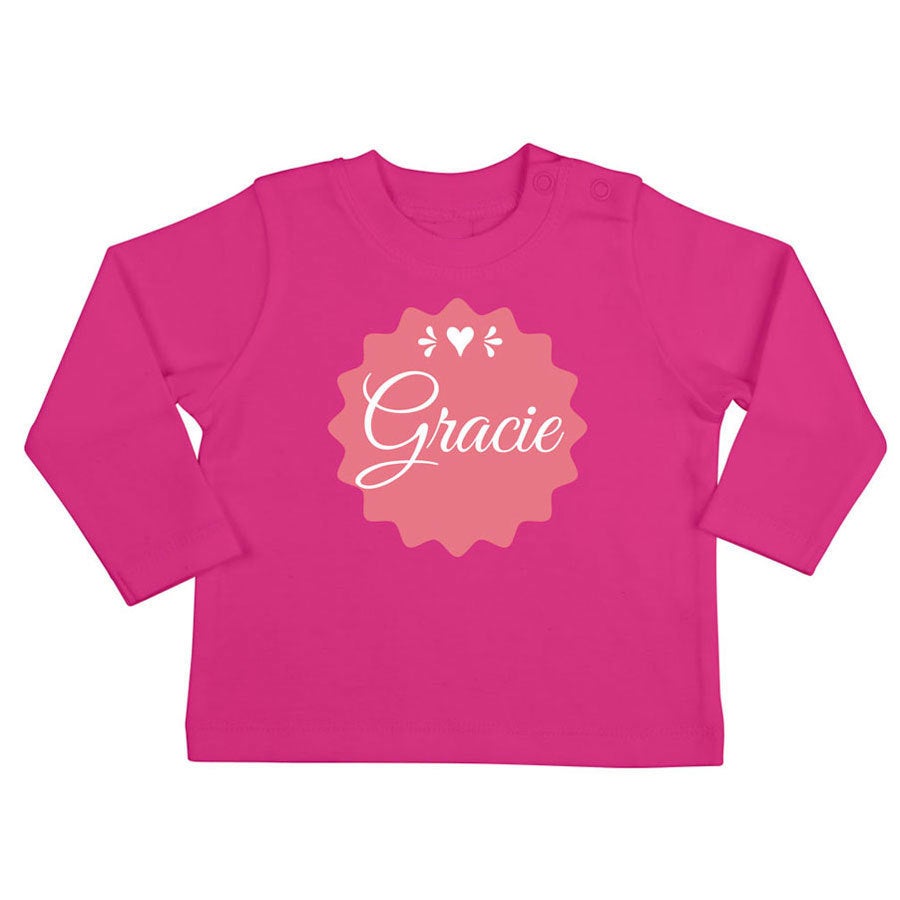 Camiseta personalizada de bebé - Manga larga - Fucsia - 62/68