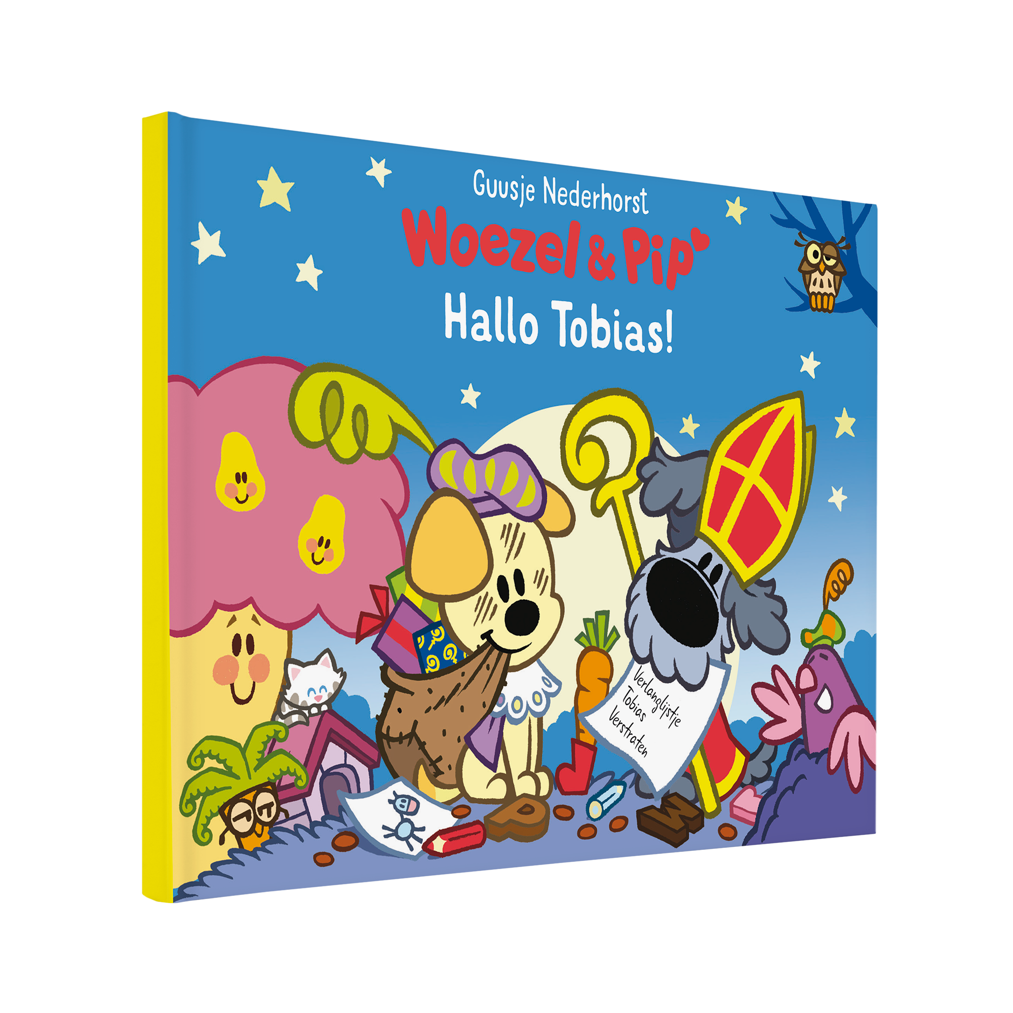 Gepersonaliseerd Woezel en Pip boek met de titel Hallo Tobias gedrukt. Woezel & Pip Hallo Sinterklaas personaliseren met je eigen naam.