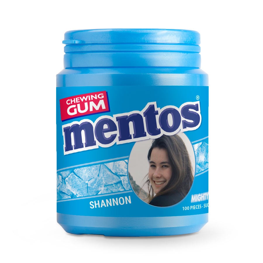 Mentos Chewing Gum Pot med navn og bilde