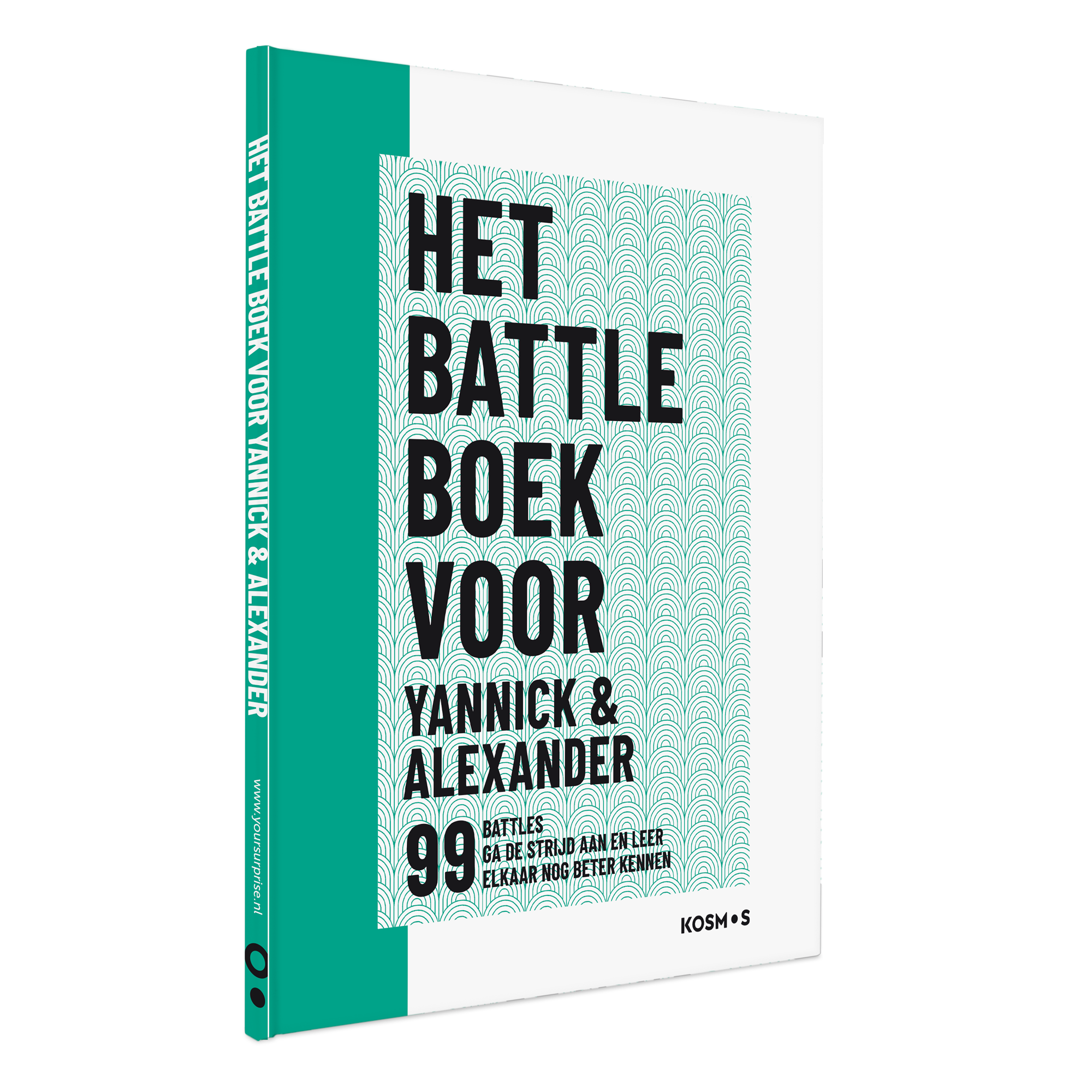 Gepersonaliseerd Battle boek voor vrienden met namen Yannick & Alexander, gedrukt in het groen.