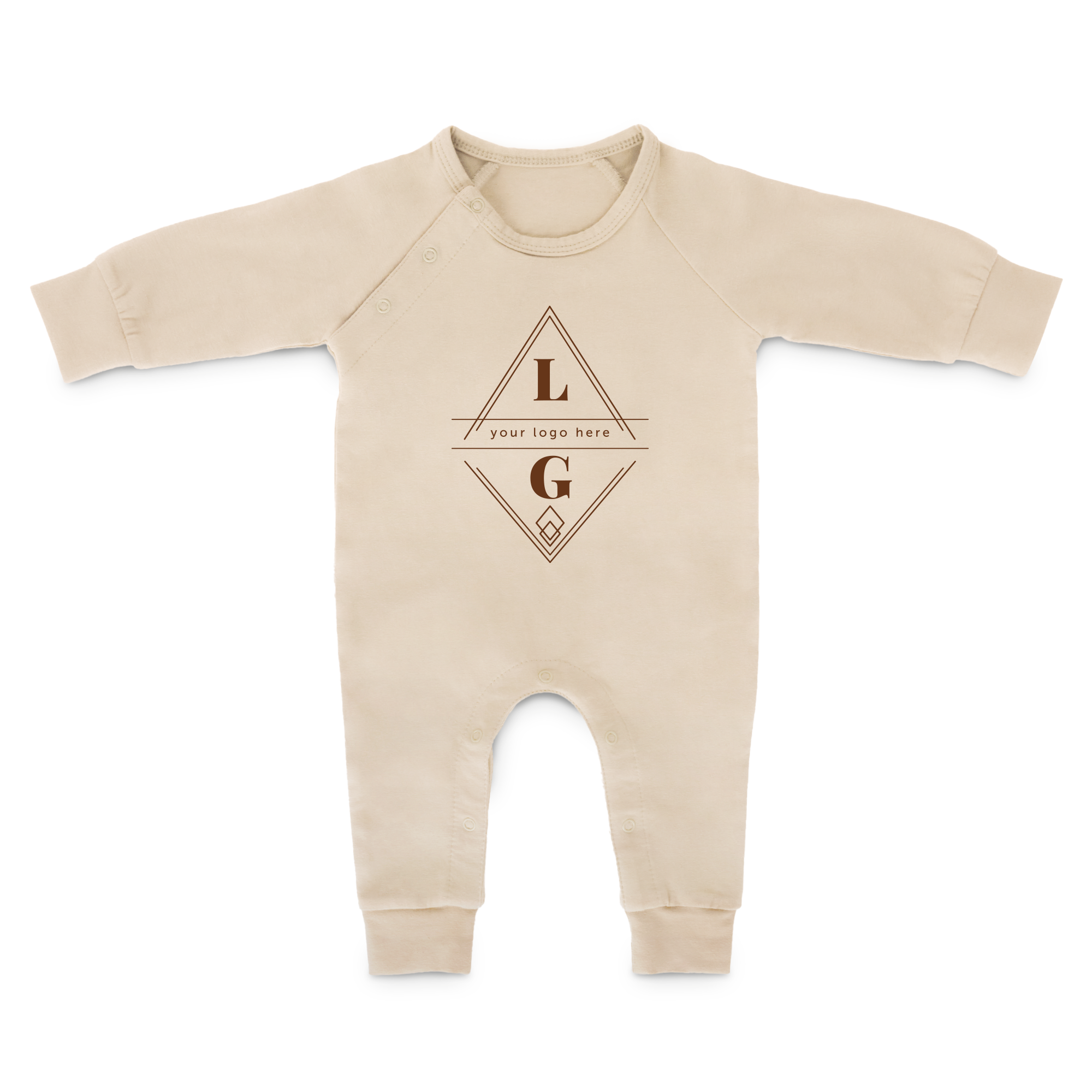 Dors-bien personnalisée beige avec manches longues et inscription « your logo here » imprimée