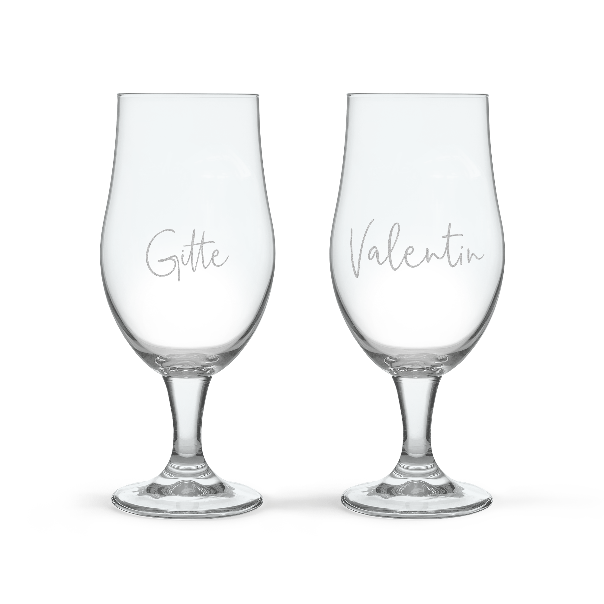 To personaliserede Pina Colada glas med navnene Gitte og Valentin indgraveret