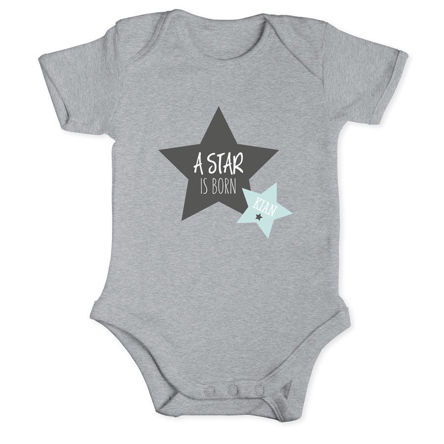 Personalised baby romper - Short sleeves - Grey - 62/68