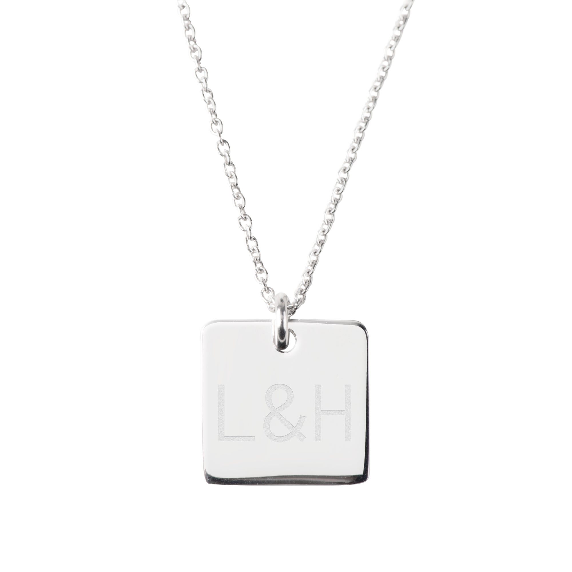 Silver chain with engraving - Square pendant