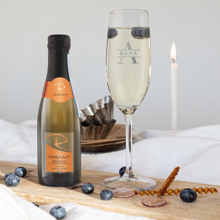 Botella de Prosecco mini con copa personalizada - Rosanti - Vino Frizzante Botella de Prosecco mini con copa personalizada - Rosanti - Vino Frizzante