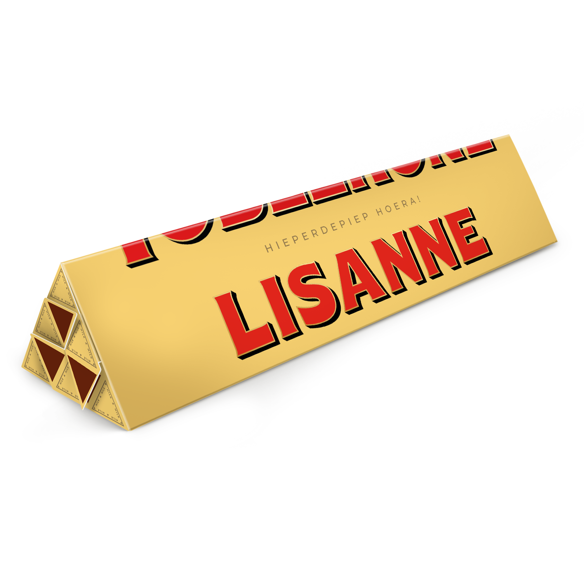Een Toblerone reep met naam - 3600 gram, gepersonaliseerd met de naam LISANNE en HIEPERDEPIEP HOERA!, perfect om cadeau te geven.