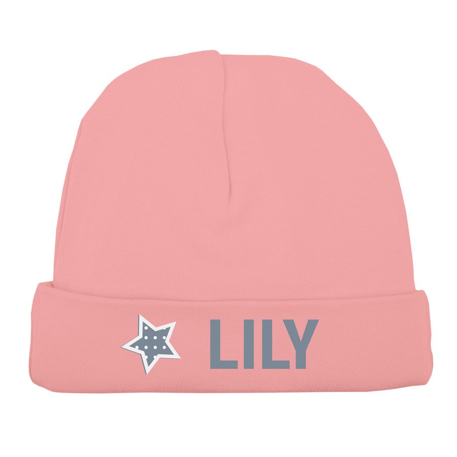 Bonnet naissance personnalisé - Rose