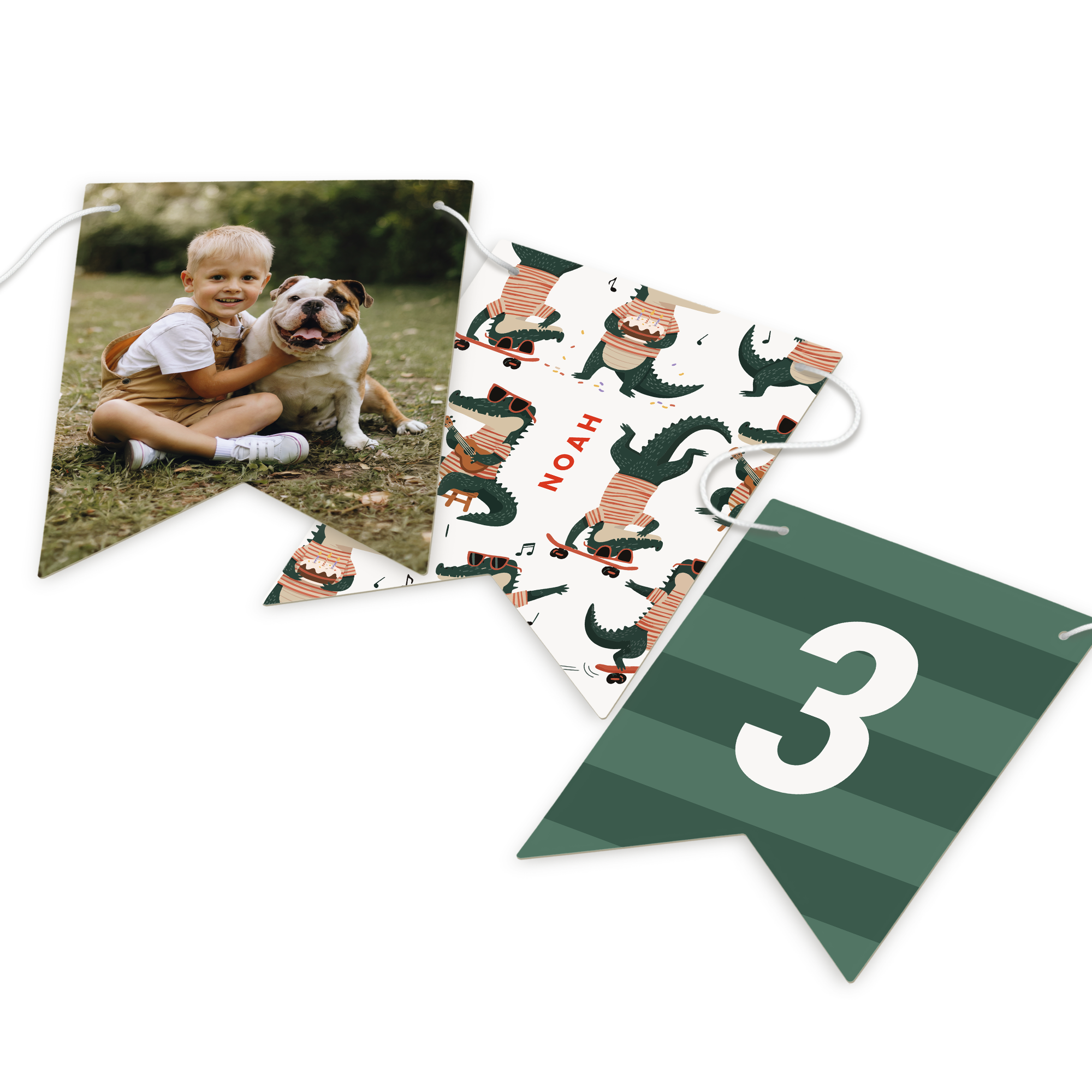 Personalisierte Girlande - Flagge - M - 5 m mit Foto, Name NOAH und Zahl 3 bedruckt