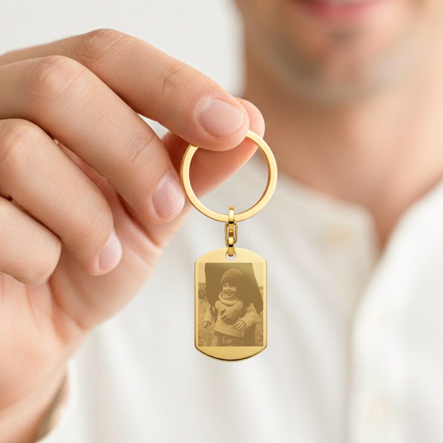 Gepersonaliseerde fotosleutelhanger - Dog tag - Goud