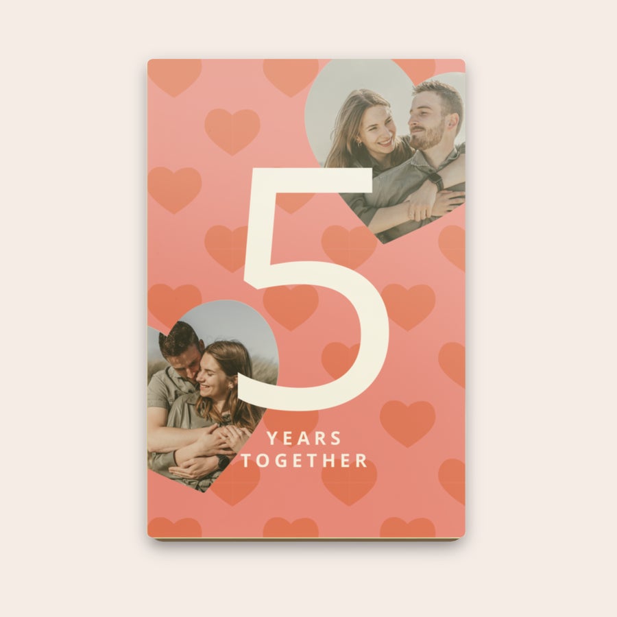 Chocolate Letter Personalised chocolate letter with two custom photos, "5 Years Together" text, and heart design