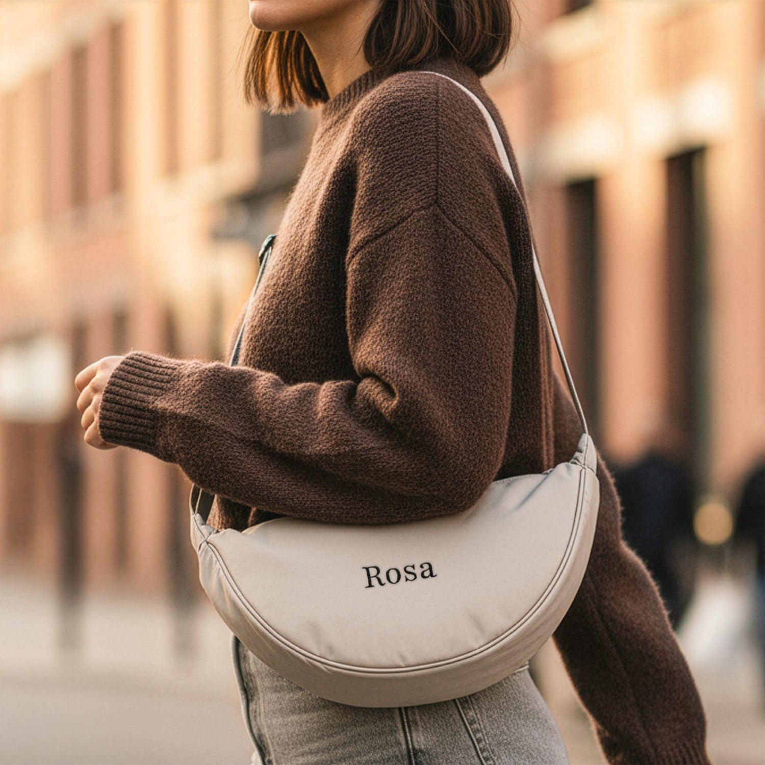 Personlig puffer crossbody taske - Beige