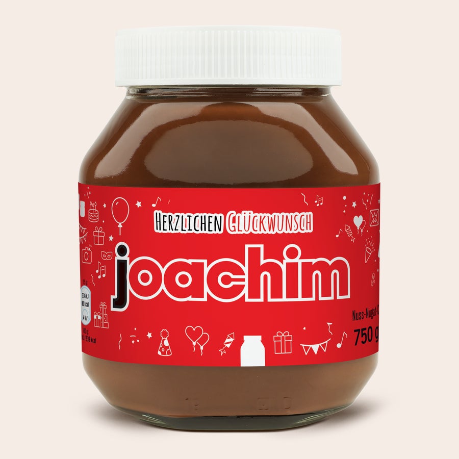 Personalisiertes nutella®-Glas Personalisiertes nutella® Glas mit dem Namen Joachim und Herzlichen Glückwunsch bedruckt für deine Liebsten