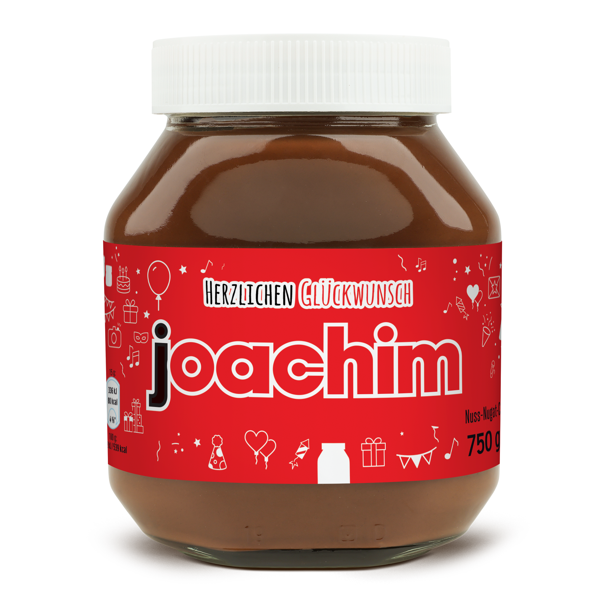 Personalisiertes nutella® Glas mit dem Namen Joachim und Herzlichen Glückwunsch bedruckt für deine Liebsten