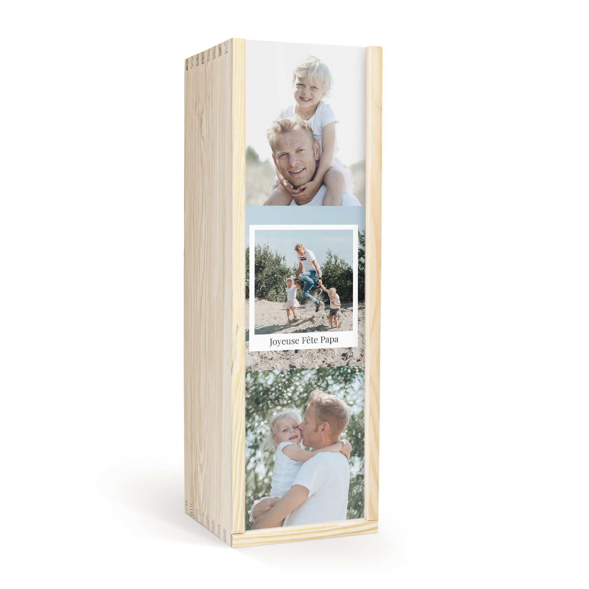 Coffret en bois personnalisé pour porto avec photos et texte Joyeuse Fête Papa imprimés