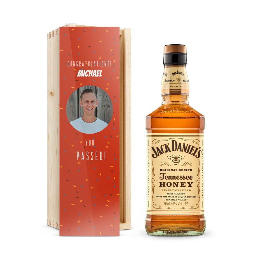 Jack Daniels Honey Bourbon în carcasă personalizată Jack Daniels Honey Bourbon în carcasă personalizată