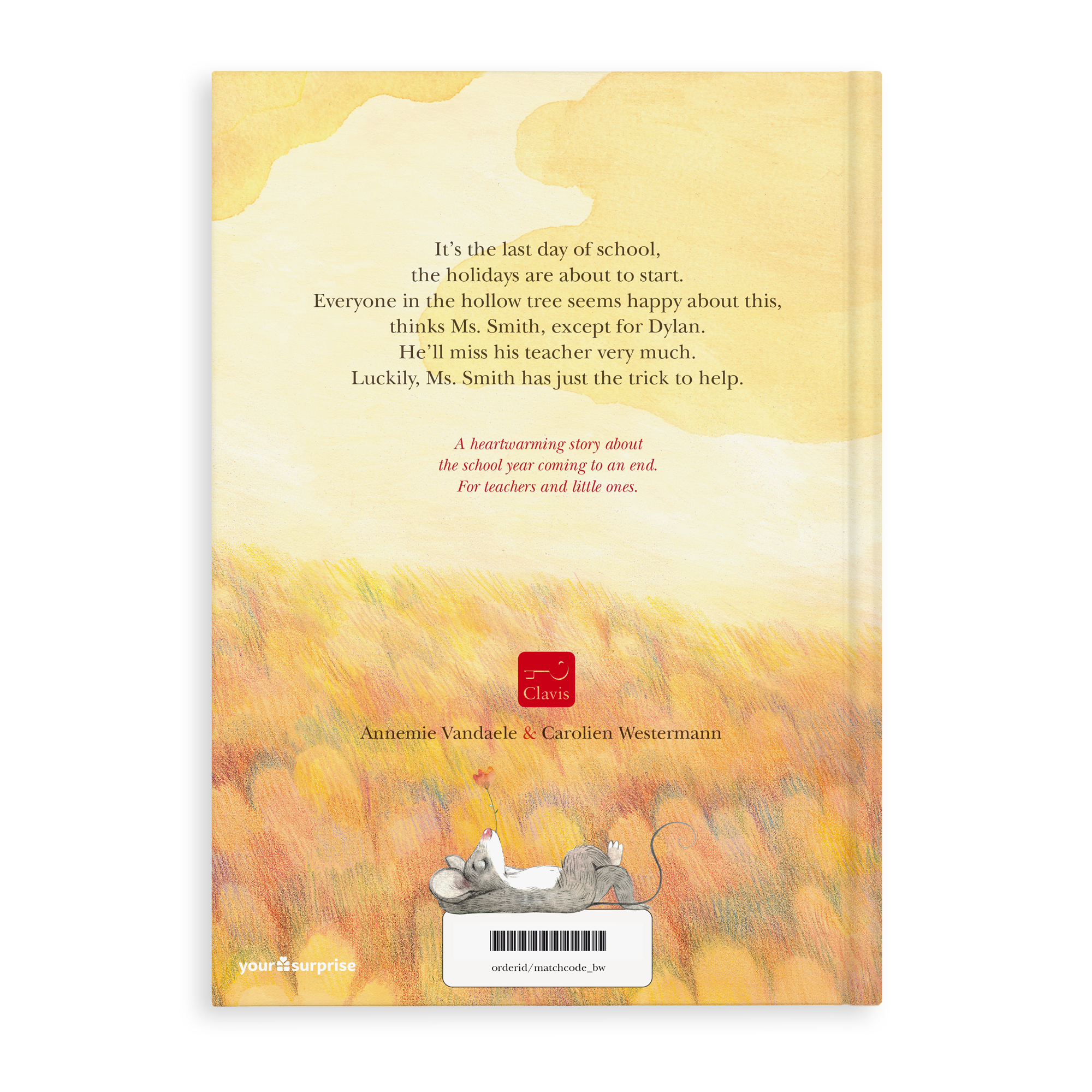 Personalized book for teachers with an illustrated mouse printed on the back cover
