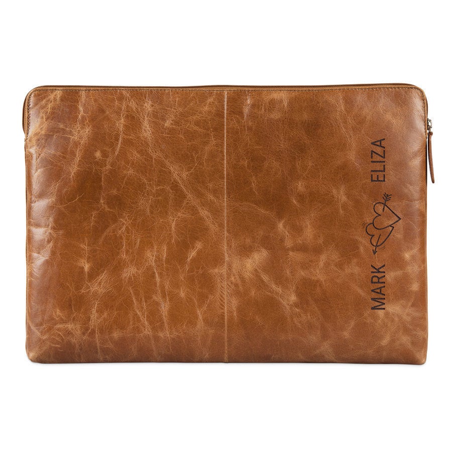 Engraved leather laptop sleeve