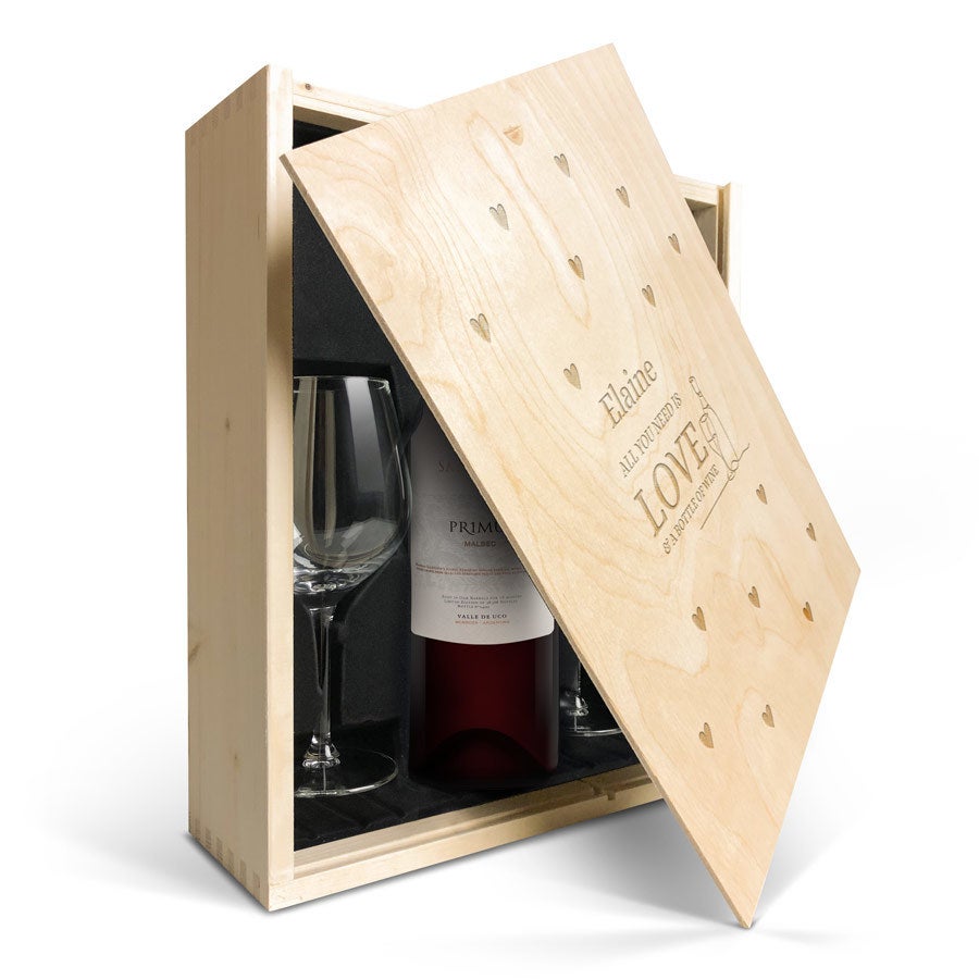 Personalised wine gift set - Salentein Primus Malbec - Engraved wooden case
