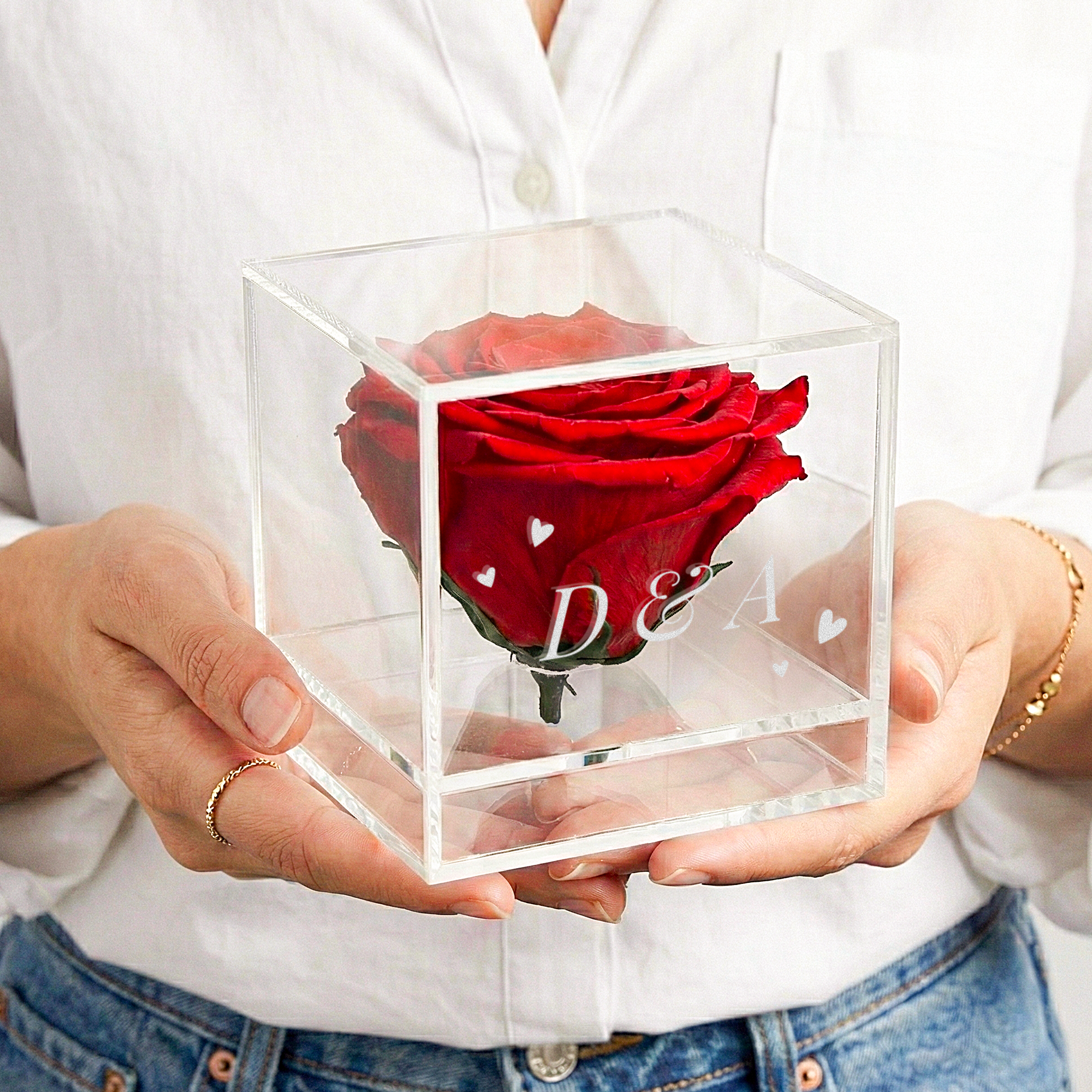 Preserved Rose im Plexi Glas mit Gravur