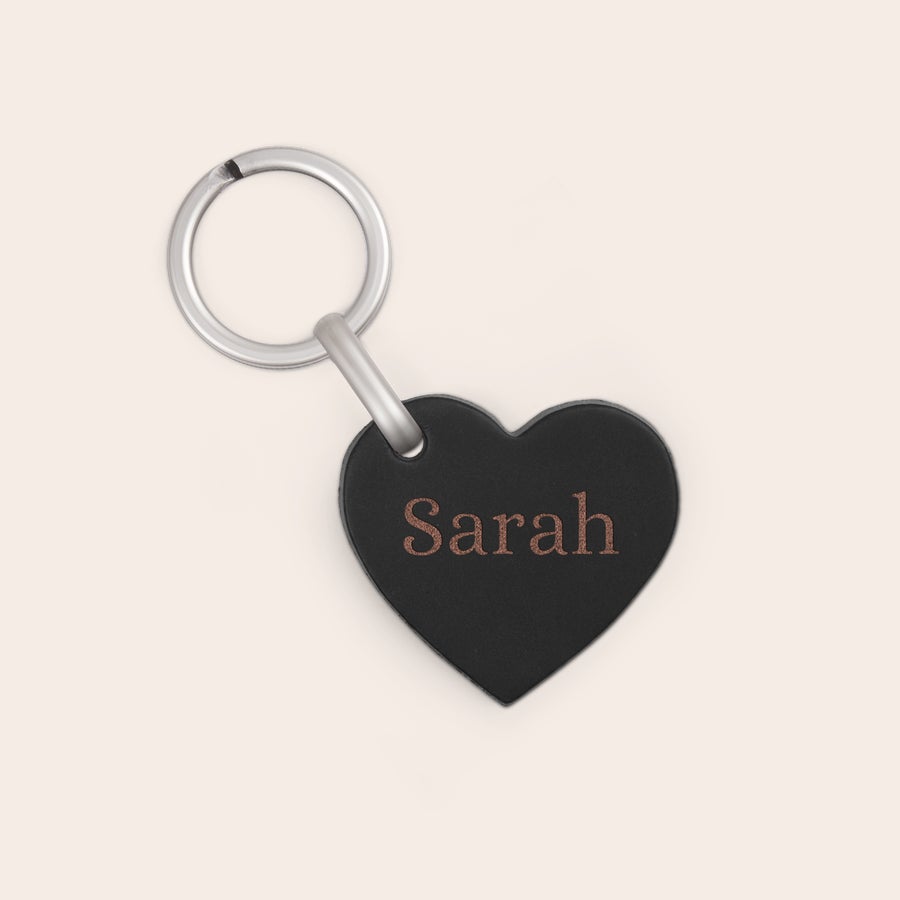 Portachiavi in Cuoio Personalizzato portachiavi personalizzato in pelle a forma di cuore nero con nome Sarah inciso