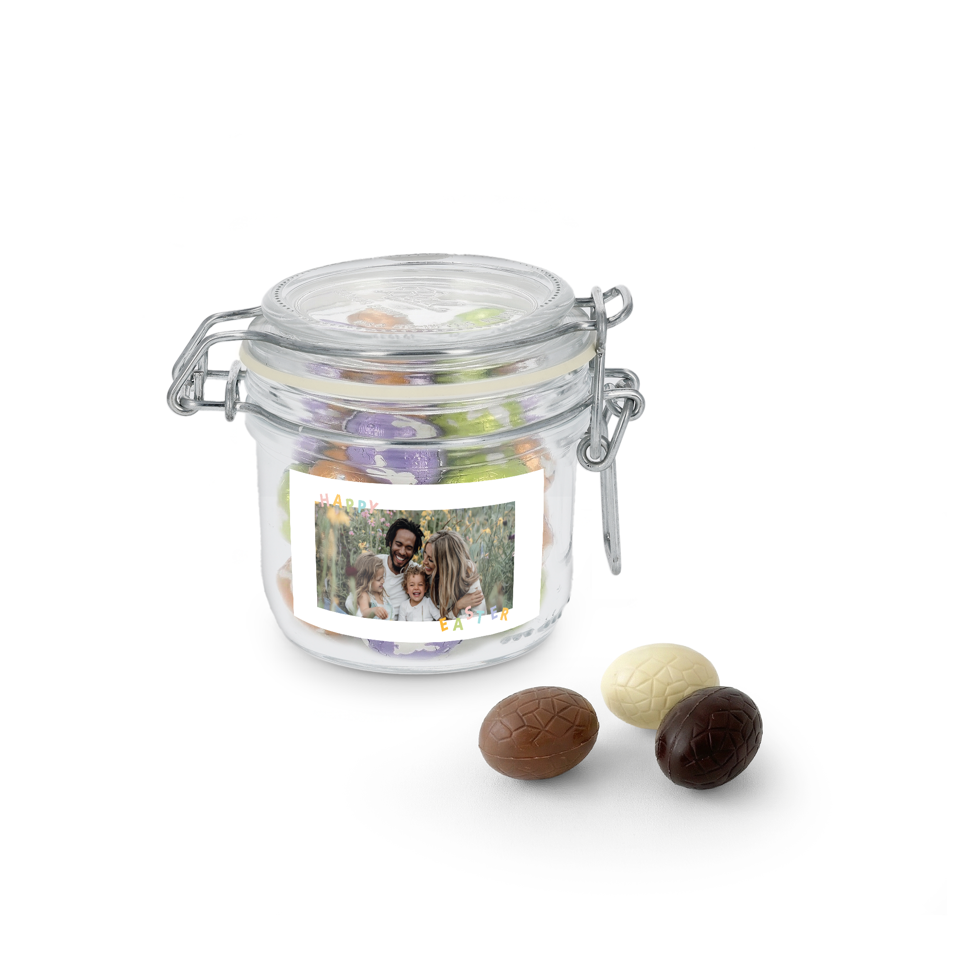 Ovos de Páscoa de chocolate em pote personalizado