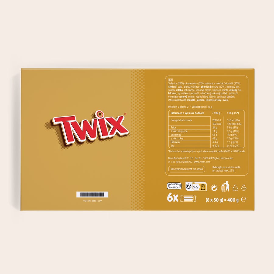 Personalizovaná XXL Twix čokoládová tyčinka Personalizovaná dárková krabička na Twix s potiskem vlastního textu a designu.