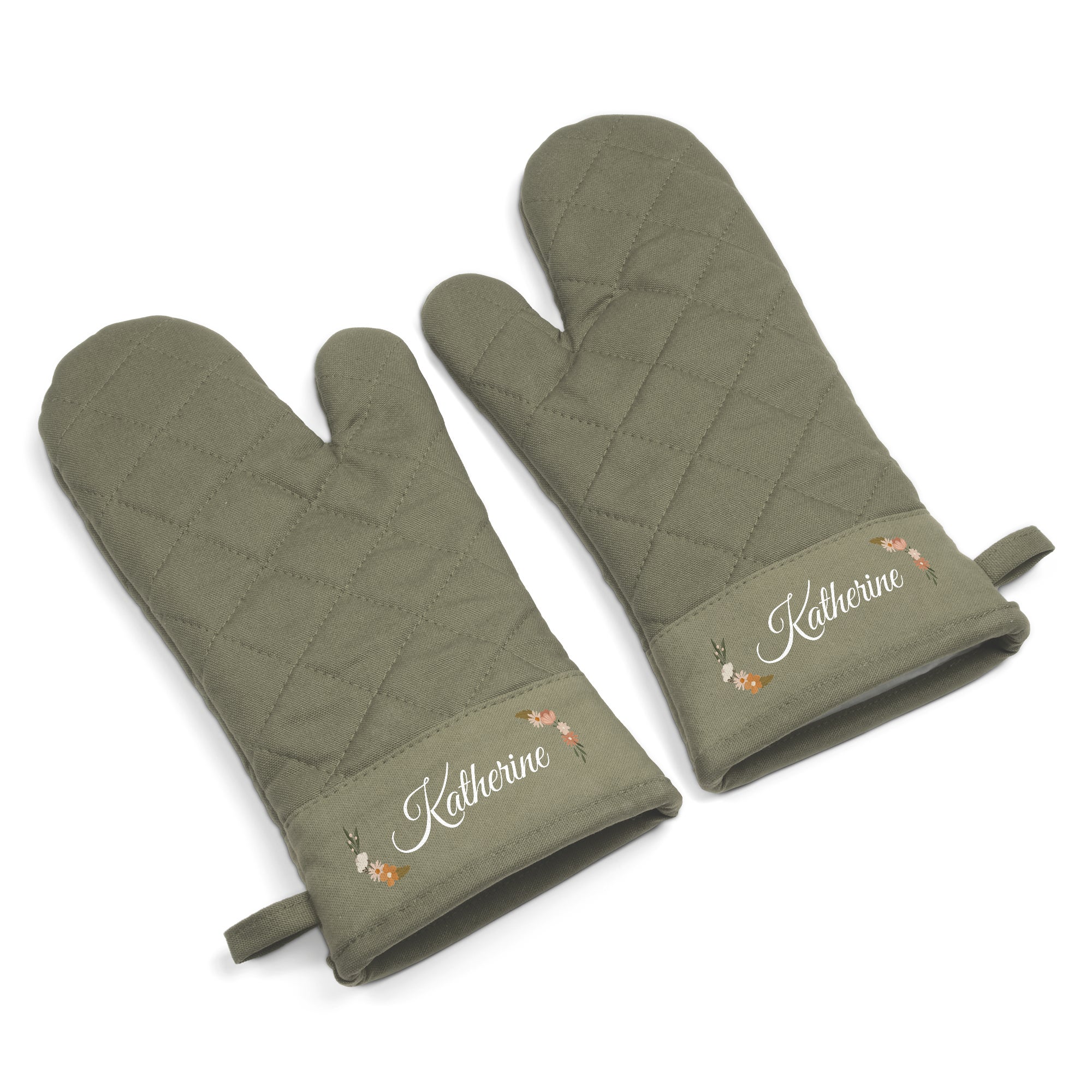 Personalised oven gloves - 2 pcs - Khaki green