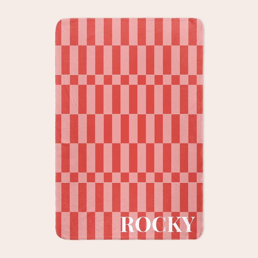 Coperta in Pile - Stampa a Quadri - Animali - 100x150 Coperta in pile personalizzata con motivo a quadri rossi e nome "Rocky" stampato, un regalo unico