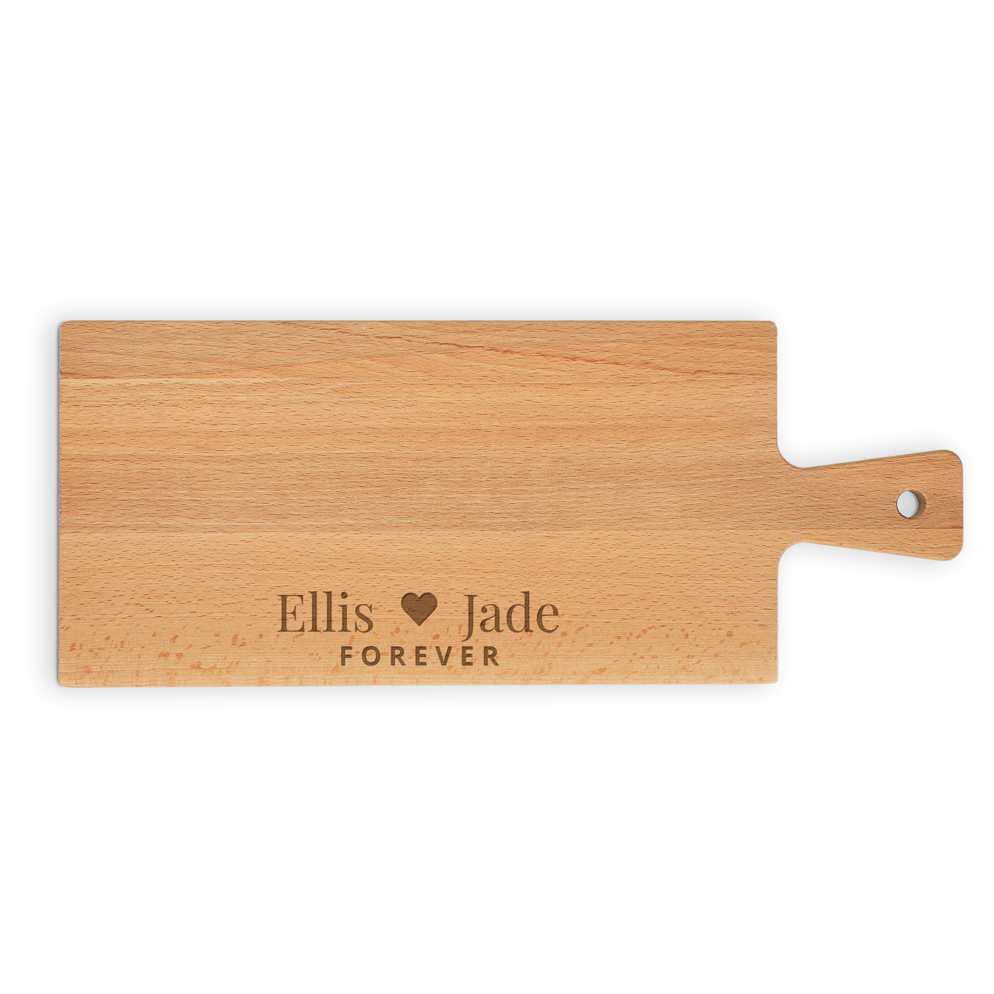 Lesena servirna deska z vgraviranim imenom Ellis in Jade Forever, idealna za postrežbo grižljajev