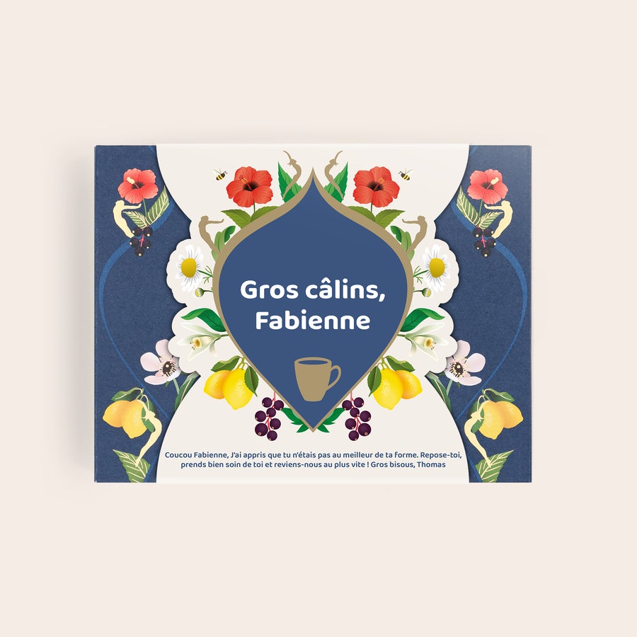 Thé Pukka personnalisé Coffret cadeau de thés Pukka personnalisé Gros câlins Fabienne imprimé avec un nom et un message.