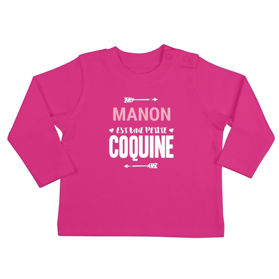 T-shirt bébé personnalisé - Manches longues - Fuchsia - 62/68