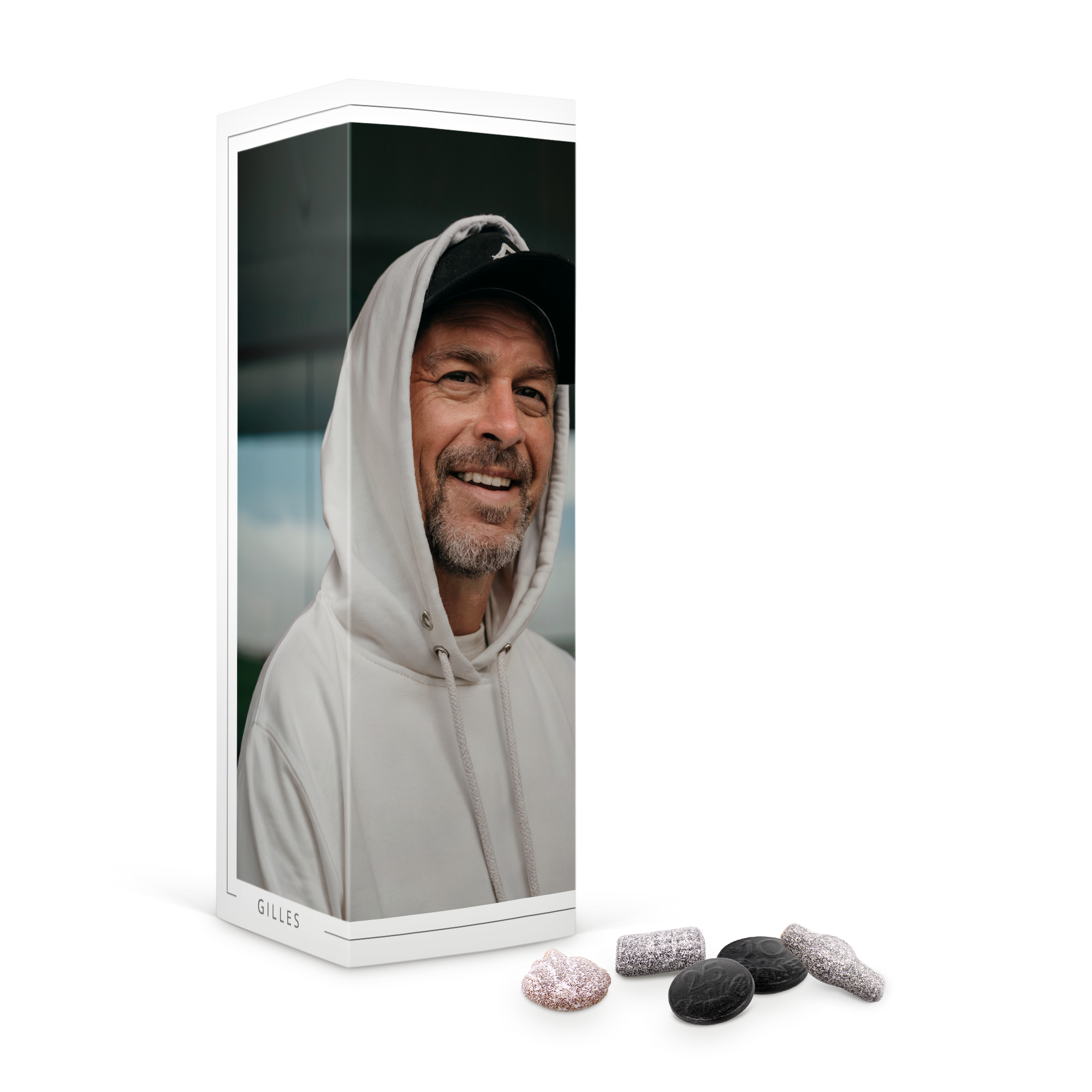 Tour de bonbons à la réglisse personnalisée avec photo et le prénom Gilles, surprenez un fan de réglisse