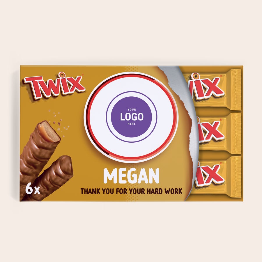 Barra de chocolate personalizada Twix Caixa de presente Twix personalizada com 6 barras, foto e nome impresso Megan