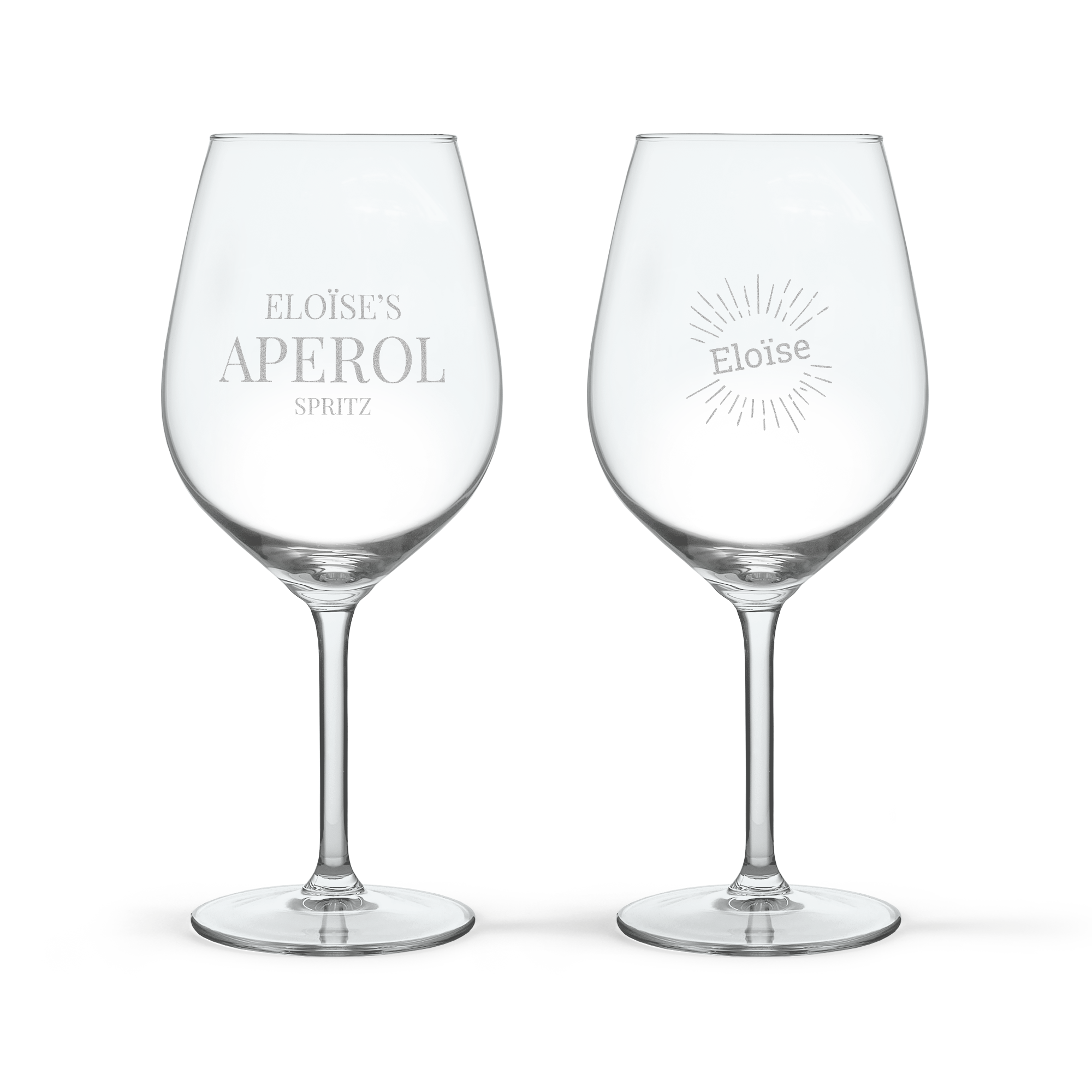 Trinquez avec deux verres à Spritz uniques gravés au nom d'Eloïse et le texte Aperol Spritz