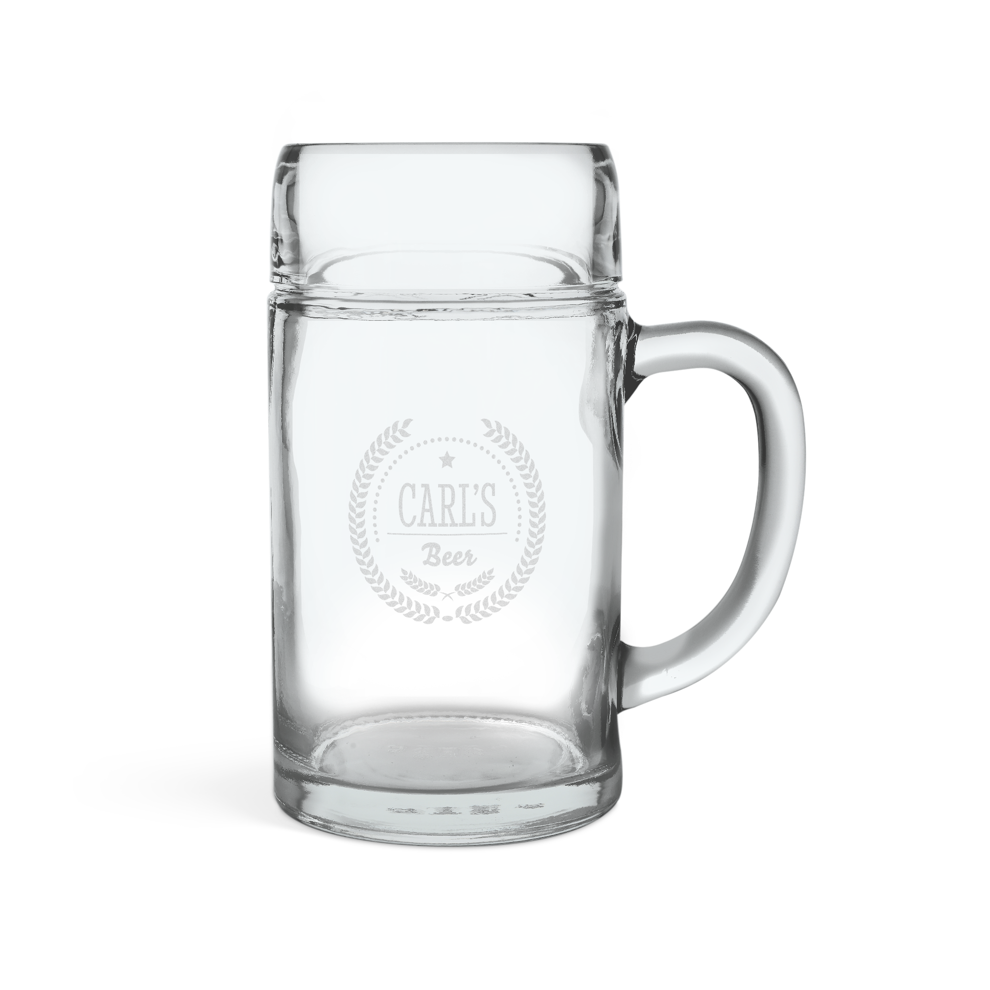 Et personligt Stein glas graveret med "CARL'S Beer" omkranset af en laurbærkrans. Skål for det gode liv!