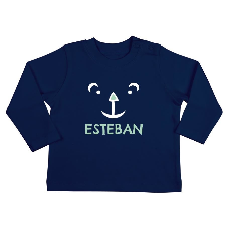 T-shirt bébé personnalisé - Manches longues - Bleu marine - 62/68