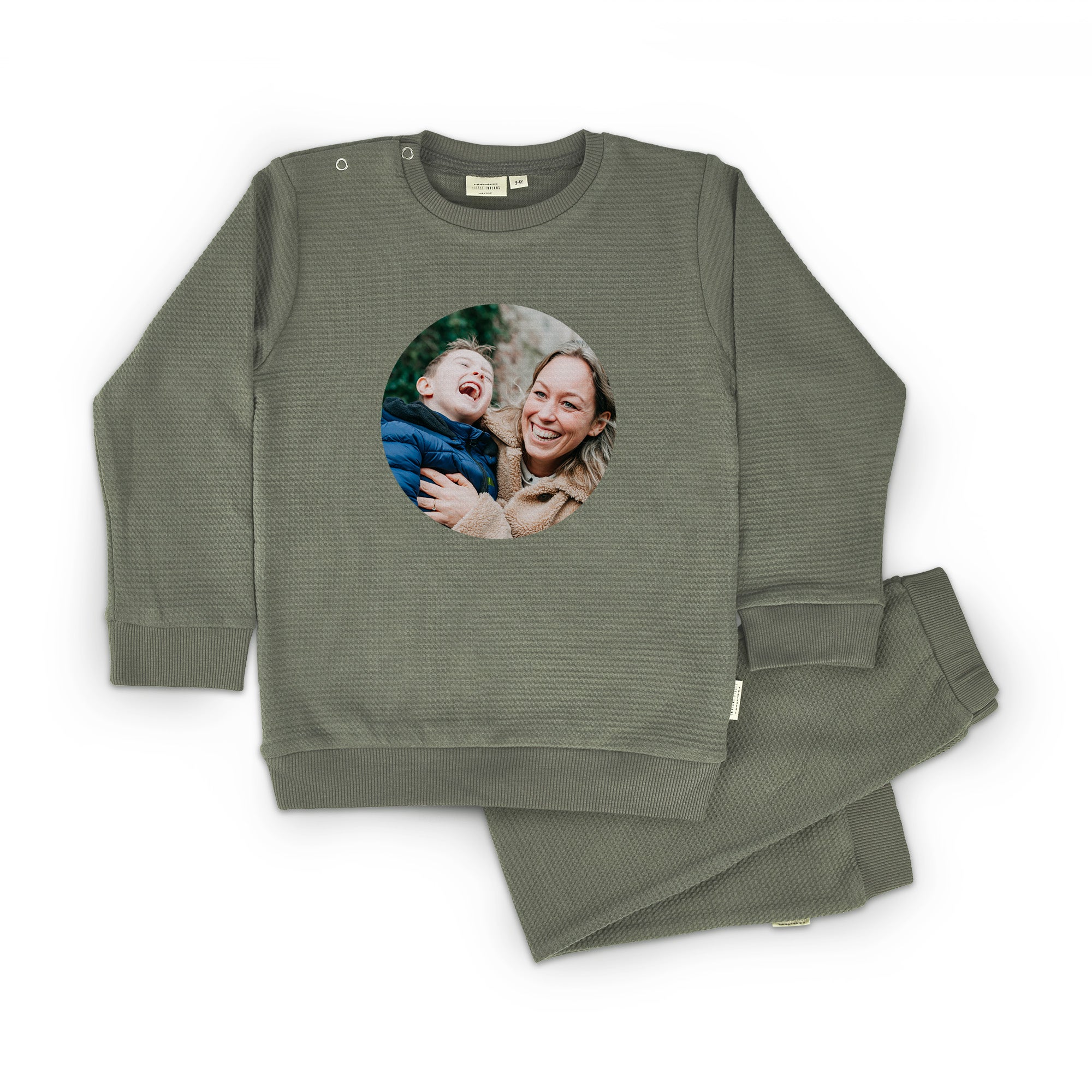 Barnpyjamas med tryck - Dusty Olive - 3/4 år