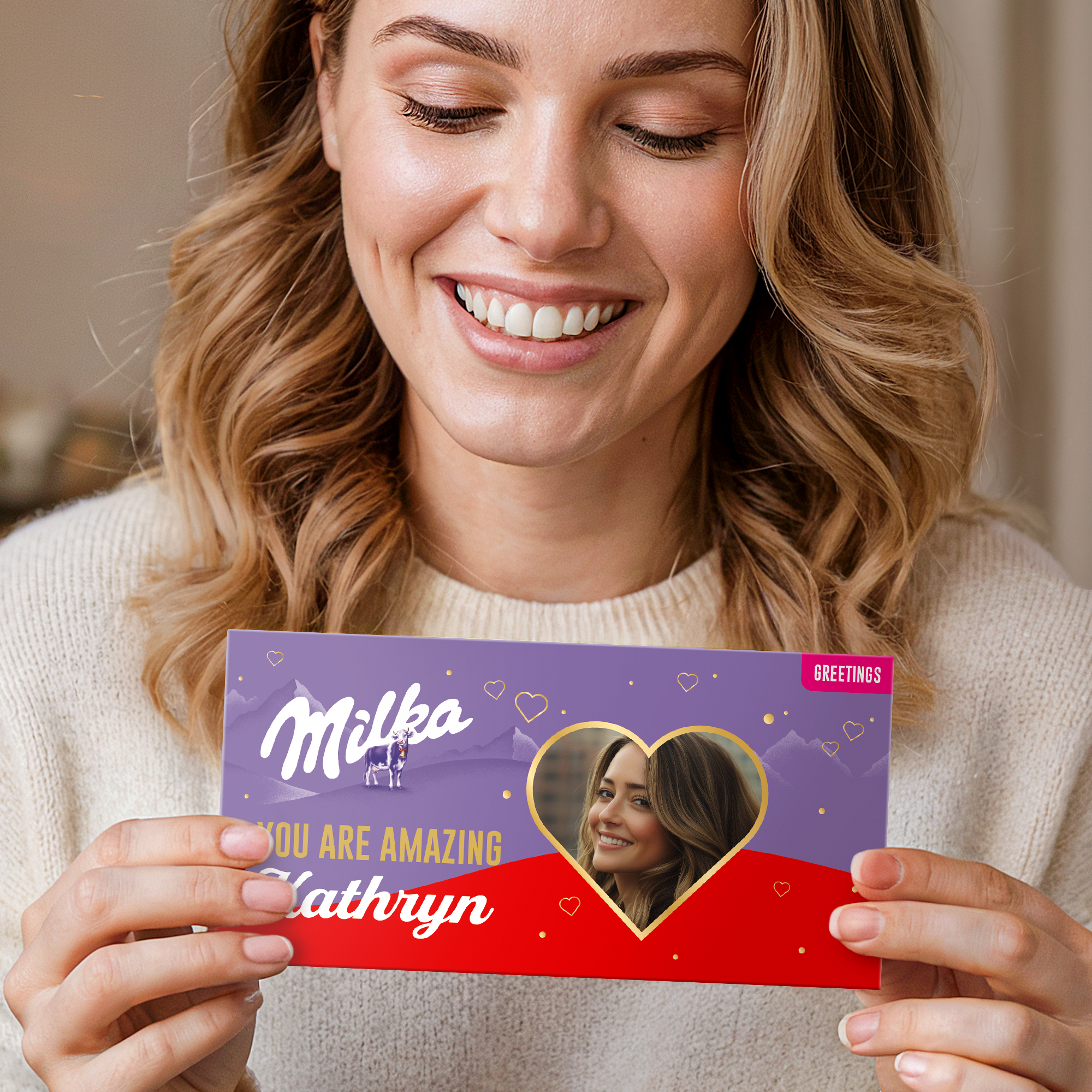 Tarjeta de felicitación personalizada con chocolate Milka